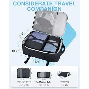 BAGSMART 40L Black Travel Laptop Backpack with Packing Cubes and Shoe Bag
