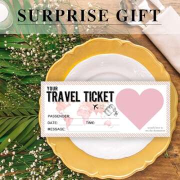 Eronm 5 Set Travel Ticket Surprise Scratch Card, Surprise Destination Revealed Card, 3 x 8 Inches Scratch off Cards, Travel Gift Cards for Birthdays, Holidays, Weddings and Anniversaries(Pink)-A27