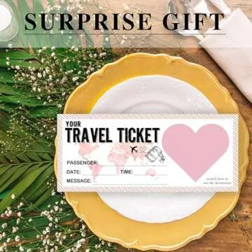 Eronm 5 Set Travel Ticket Surprise Scratch Card, Surprise Destination Revealed Card, 3 x 8 Inches Scratch off Cards, Travel Gift Cards for Birthdays, Holidays, Weddings and Anniversaries(Pink)-A27