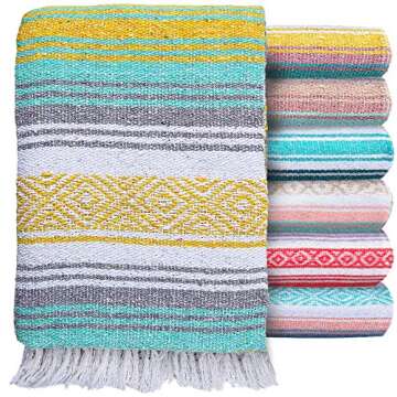 El Paso Designs Boho Blanket | Soft Woven Mexican Meditation Falsa | Perfect for Boho Home Decor, Yoga Towel, Patio, Beach Blanket, Sofa, Couch Cover (Random)