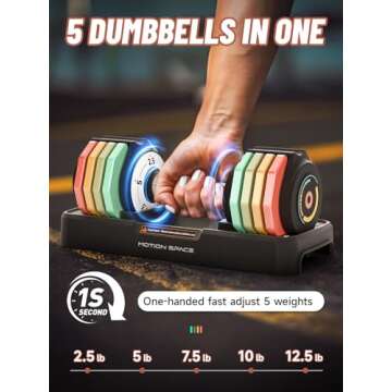 Motion Space Adjustable Dumbbells Set 12.5LB Pair, 1-Sec Fast Adjustable 5 Free Weights, Premium Com...