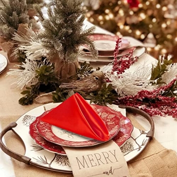 Elegant Red Satin Napkin Set - Washable & Reusable 12 Pack