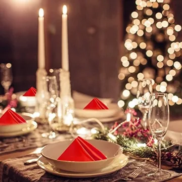 Elegant Red Satin Napkin Set - Washable & Reusable 12 Pack