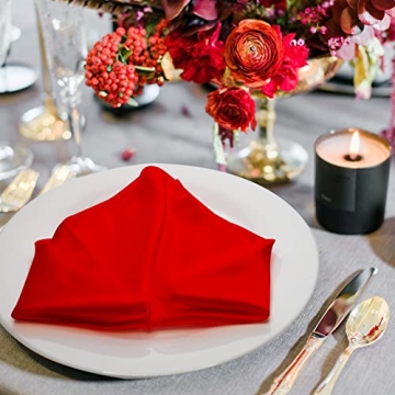 Elegant Red Satin Napkin Set - Washable & Reusable 12 Pack