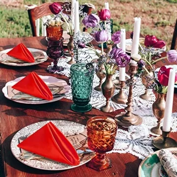 Elegant Red Satin Napkin Set - Washable & Reusable 12 Pack