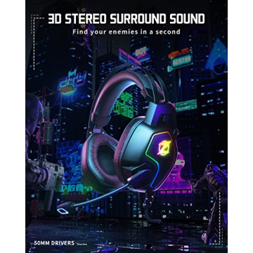 Gaming Headset for Xbox One Series X/S Ps5, Ps4, PC Switch, Noise Canceling Headphones with Microphone, 3.5mm Audio Jack, Auto-Adjust Headband
