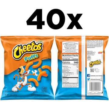 Cheetos Cheese Flavored Snacks, Puffs, 0.875 Ounce (Pack of 40)
