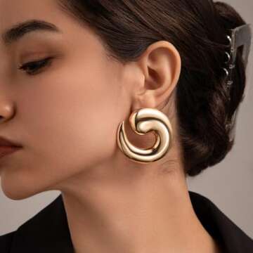 Statement Earrings for Women Chunky Gold Earrings Big Spiral Earrings Large Swirl Earrings Geometric...