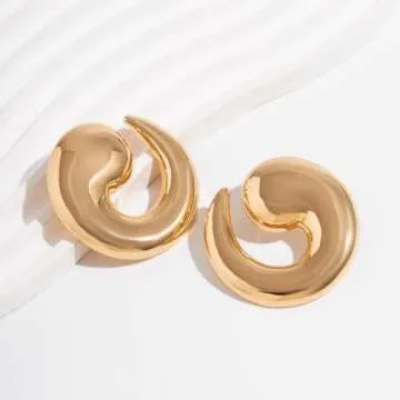 Statement Earrings for Women Chunky Gold Earrings Big Spiral Earrings Large Swirl Earrings Geometric Trendy Earrings Fashion Jewelry Gifts (gold)