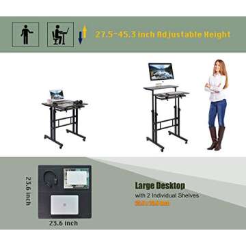 AIZ Mobile Standing Desk for Home Office and Small Spaces