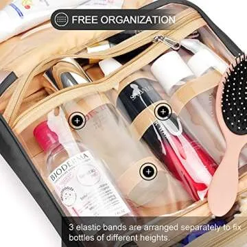 COOSKY Travel Hanging Toiletry Bag for Women, Holds Full-Size Shampoo, with Jewelry Organizer Compartment, Extra Large Makeup Bag, Waterproof Cosmetic Bag, Toiletries Kit Set with Trolley Belt, Black