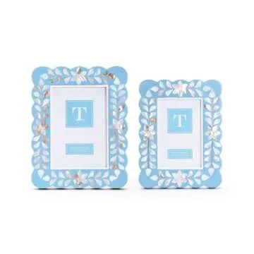 Elegant Hydrangea Blue Scalloped Photo Frames Set - 4x6 & 5x7