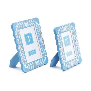 Elegant Hydrangea Blue Scalloped Photo Frames Set - 4x6 & 5x7