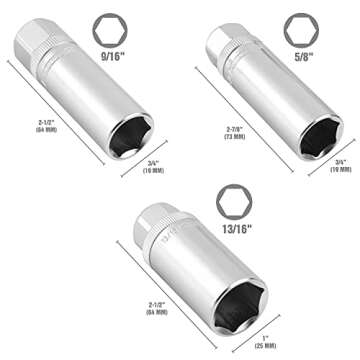 OEMTOOLS 22891 Magnetic Spark Plug Socket Set - 3/8 Drive, 5/8" (16 mm), 9/16", 13/16" Deep Sockets