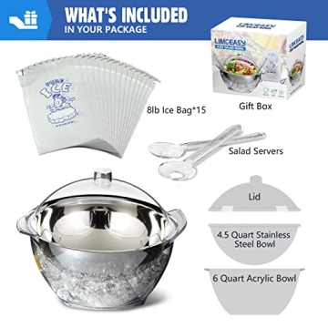 LIMOEASY Iced Salad Bowl - 4.5 Qt Chilled Serving Bowl