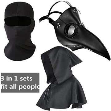 HAOSUN Plague Doctor Mask and Cloak Halloween Costumes for Men 3 in 1 Scary Masks for Adult
