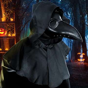 HAOSUN Plague Doctor Mask and Cloak Halloween Costumes for Men 3 in 1 Scary Masks for Adult
