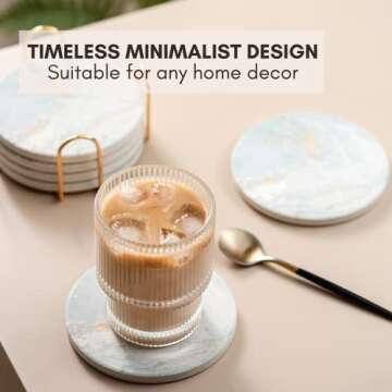 Abstract Marble Coasters with Holder Set of 6, Coffee Table Decor, Coasters for Drinks, Coasters for Coffee Table, Coaster Set, Marble Coasters, Drink Coasters, Stone Coasters for Drinks Absorbent