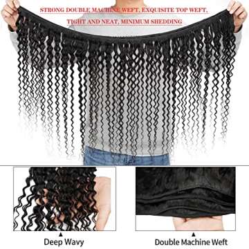 Deep Wave Human Hair Bundles Brazilian Virgin Hair 18 inch Deep Wave 1 Bundle 100% Unprocessed Natural Black Color deep wave Bundles Human Hair for Women