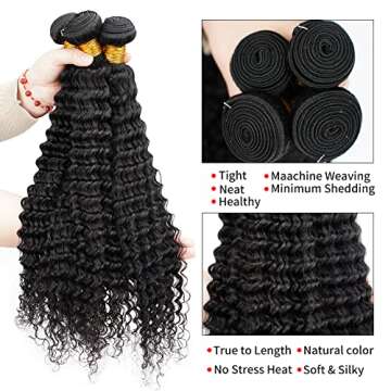 Deep Wave Human Hair Bundles Brazilian Virgin Hair 18 inch Deep Wave 1 Bundle 100% Unprocessed Natural Black Color deep wave Bundles Human Hair for Women