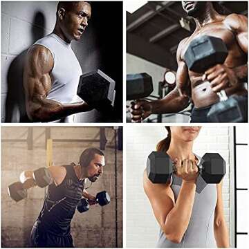 50 Lb Dumbbells, Hand Weights Rubber Encased 50 Pound Dumbbells, Basics Exercise Fitness Hex Dumbbells with Metal Handle for Men Women Home Gym Full Body Workout Strength Training(Single)