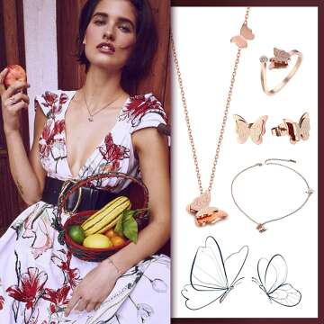 VNOX Women's Adjustable Butterfly Jewelry Set
