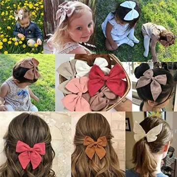Baily Original Linen Bow Hair Clips Baby Girls Women Large Sailor Bows Kids Baby and Mom Hair Bow Al...