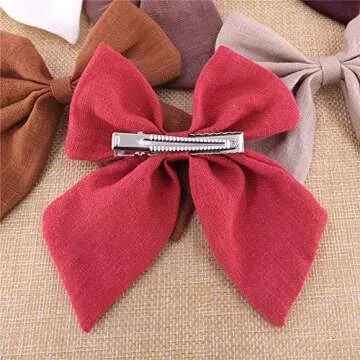 Baily Original Linen Bow Hair Clips Baby Girls Women Large Sailor Bows Kids Baby and Mom Hair Bow Alligator Clips White Red Navy Pink Neutral Bow