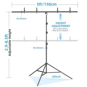 EMART 8.5 x 5ft Portable T-Shape Backdrop Stand Kit with Adjustable Frame, 4 Spring Clamps & Carry B...