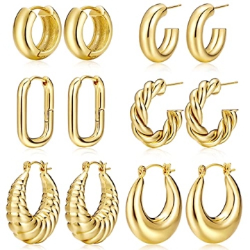 14K Gold Plated Chunky Hoop Earrings for Women