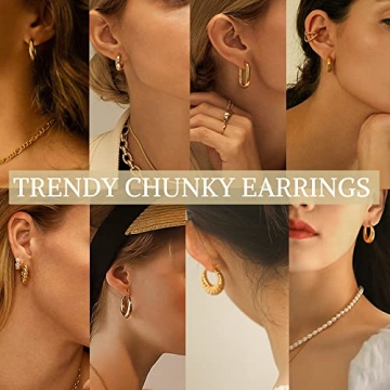 14K Gold Plated Chunky Hoop Earrings for Women