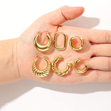14K Gold Plated Chunky Hoop Earrings for Women