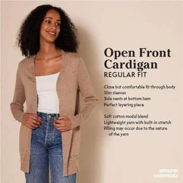 Amazon Essentials Women's Lightweight Open-Front Cardigan Sweater (Available in Plus Size), Camel He...