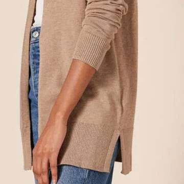 Amazon Essentials Women's Lightweight Open-Front Cardigan Sweater (Available in Plus Size), Camel Heather, X-Large