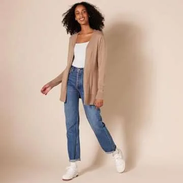 Amazon Essentials Women's Lightweight Open-Front Cardigan Sweater (Available in Plus Size), Camel Heather, X-Large