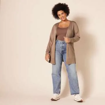 Amazon Essentials Women's Lightweight Open-Front Cardigan Sweater (Available in Plus Size), Camel Heather, X-Large