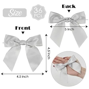 AIMUDI Satin Twist Tie Bows - 36 PCs Pre-Tied Silver Bows