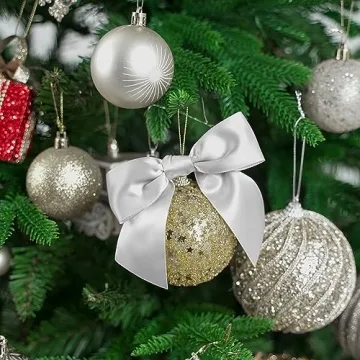 AIMUDI Satin Twist Tie Bows - 36 PCs Pre-Tied Silver Bows