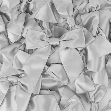 AIMUDI Satin Twist Tie Bows - 36 PCs Pre-Tied Silver Bows