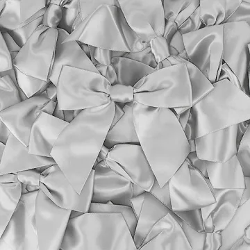 AIMUDI Satin Twist Tie Bows - 36 PCs Pre-Tied Silver Bows