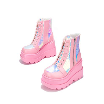 Cape Robbin Radio Holographic Platform Ankle Boots - Chic Pink Style