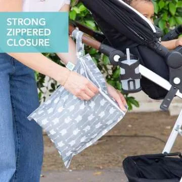 Bumkins Waterproof Wet Bag for Baby, Travel, Swim Suit, Cloth Diapers, Pump Parts, Pool, Gym Clothes, Toiletry, Strap to Stroller, Daycare, Zipper Reusable Bag, Wetdry Packing Pouch, Gray Arrows