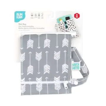 Bumkins Waterproof Wet Bag for Baby, Travel, Swim Suit, Cloth Diapers, Pump Parts, Pool, Gym Clothes, Toiletry, Strap to Stroller, Daycare, Zipper Reusable Bag, Wetdry Packing Pouch, Gray Arrows
