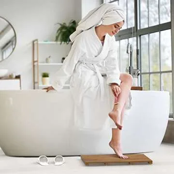 Bamboo Wooden Bath Mat - Luxury Non-Slip Waterproof Design