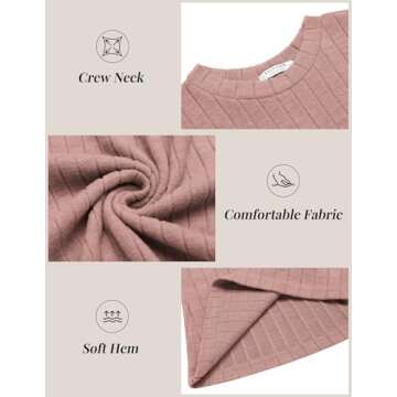 Ekouaer Womens Long Sleeve Tops Ribbed Fitted Thermal Shirts for Women Crew Neck Undershirt Trendy Under Scrubs Sweater Basic Layering Dirty Pink M