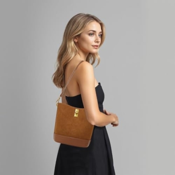 ONE2MAY Small Bucket Bag Bucket Purse for Women Shoulder Purse Crossbody Handbag Mini Faux Suede Hobo Bag (Caramel)