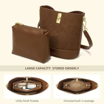 ONE2MAY Small Bucket Bag Bucket Purse for Women Shoulder Purse Crossbody Handbag Mini Faux Suede Hobo Bag (Caramel)