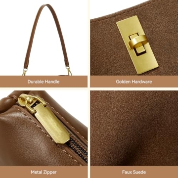 ONE2MAY Small Bucket Bag Bucket Purse for Women Shoulder Purse Crossbody Handbag Mini Faux Suede Hobo Bag (Caramel)