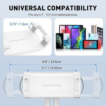 AboveTEK Tablet Pillow Stand Holder for Bed, Hands Free 360° Swivel Phone/iPad/Kindle Pillow Stand for Lap Reading in Bed Laying Down w/Soft Bean Bag, Fits 4.7" to 12.9" Tablets/Phones/Kindle (Grey)