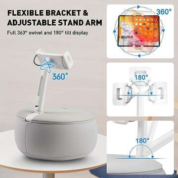 AboveTEK Tablet Pillow Stand Holder for Bed, Hands Free 360° Swivel Phone/iPad/Kindle Pillow Stand for Lap Reading in Bed Laying Down w/Soft Bean Bag, Fits 4.7" to 12.9" Tablets/Phones/Kindle (Grey)